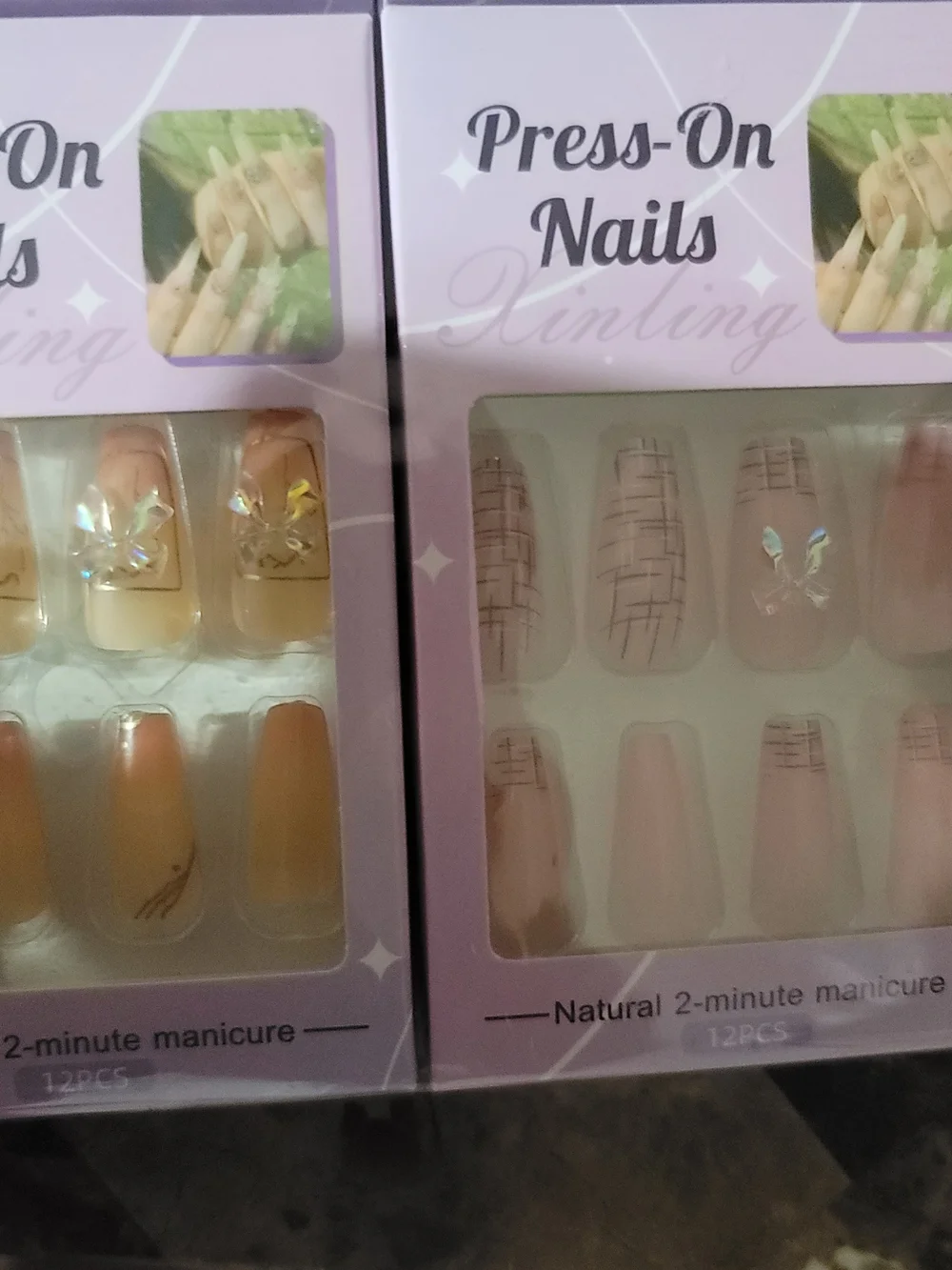 Press-On Nails Set — Pink Ombre & Neutral Designs